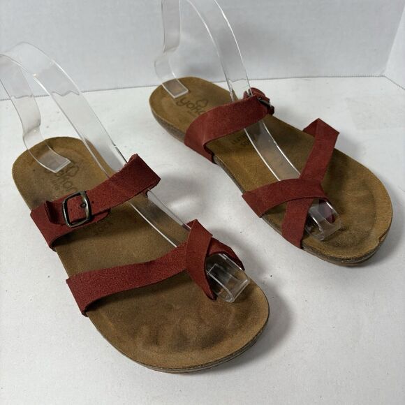 Yokono Sandals Womens Size 8 Flip Flop Red Toe Strappy Leather Cork‎ Adj G1 - Picture 1 of 10